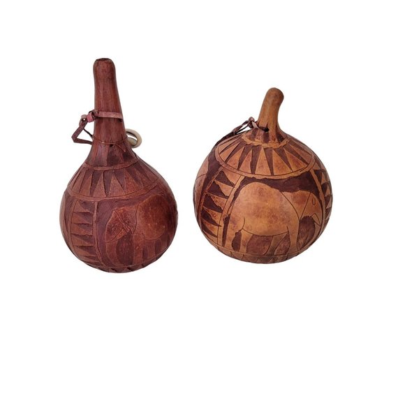 Carved Gourd Ornaments Set of Two Made in Kenya - Picture 5 of 5